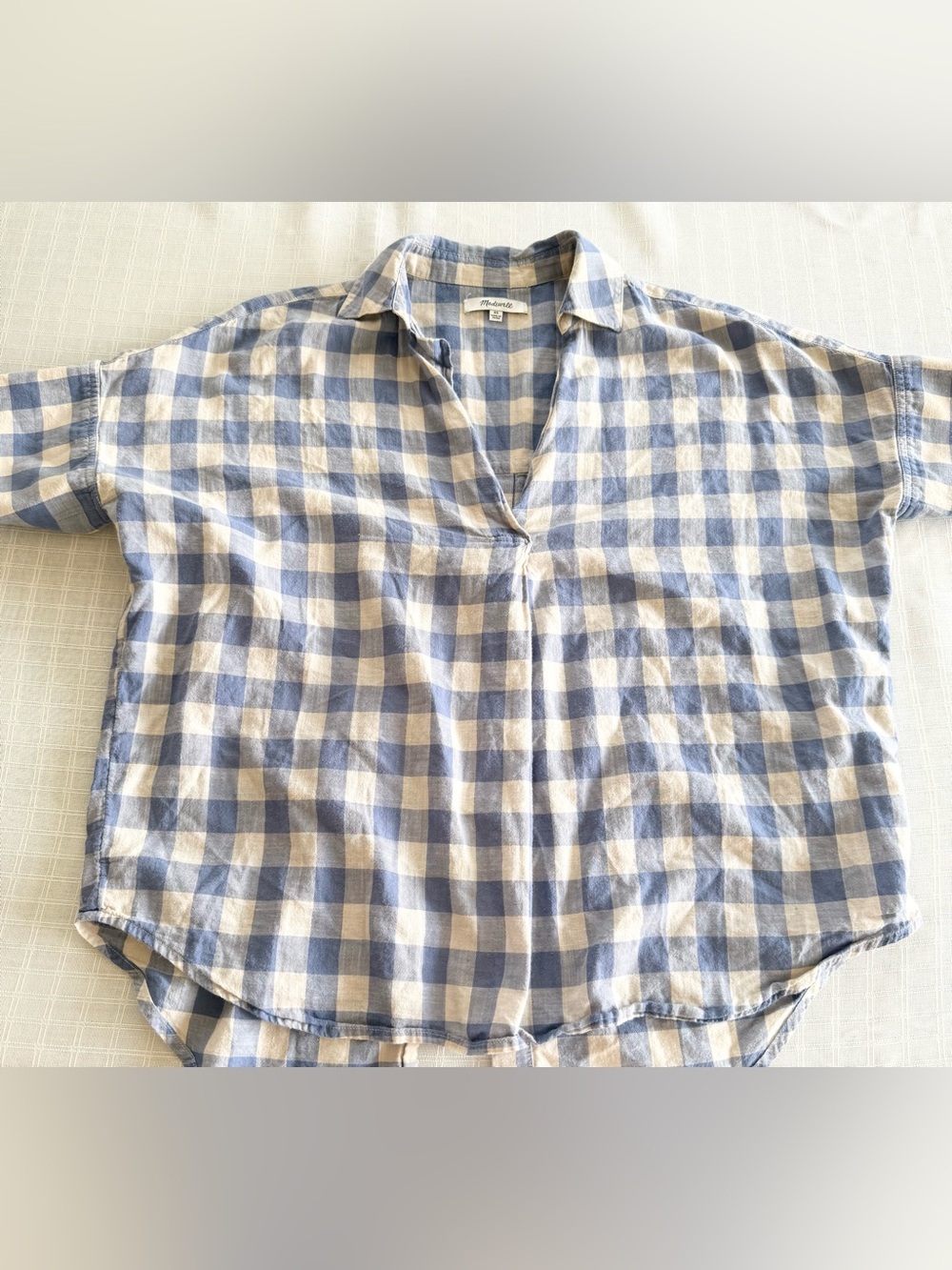 Madewell blue and cream checkered cotton top